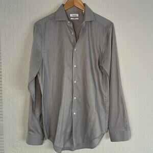 Calvin Klein Steel Grey Slim Fit Stretch Button Down Dress Shirt 15 1/2 34/35